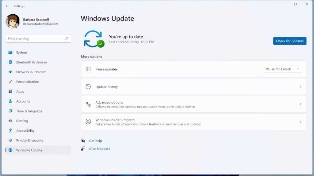 پنجره Windows Update