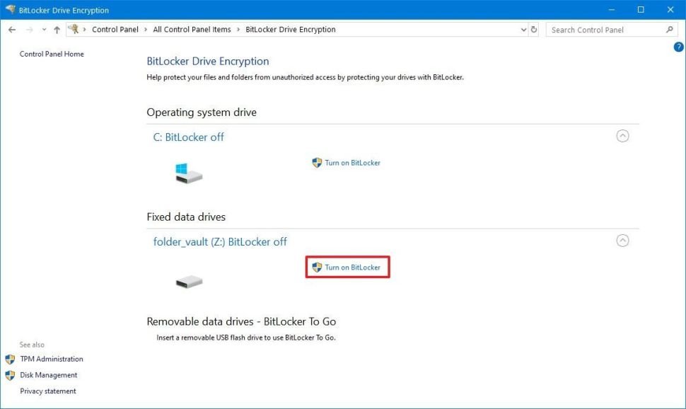 فعالسازی BitLocker برای هارد دیسک مجازی