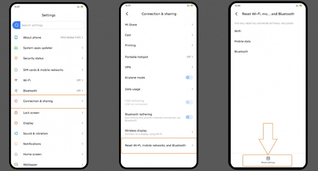 ریست کردن تنظیمات شبکه در گوشی‌های شیائومی