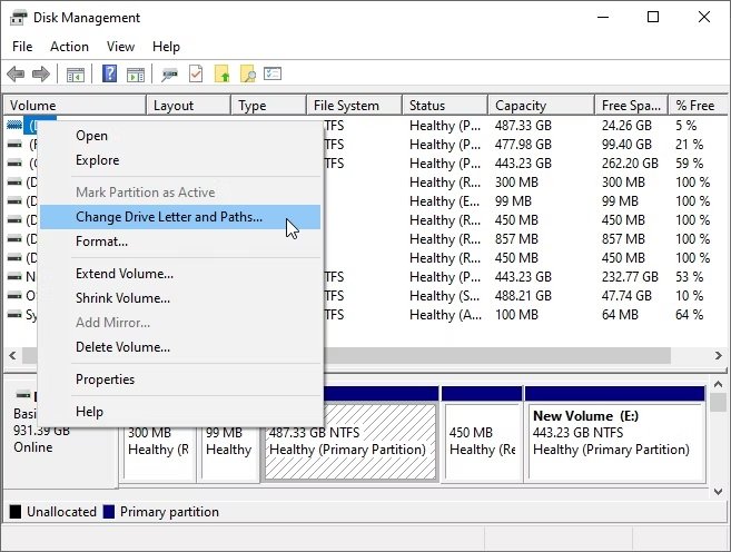 مخفی کردن درایوها با استفاده از ابزار Disk Management