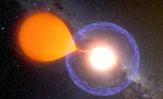 تصویری از یک ستاره کوتوله سفید در حال انفجار که از یک همدم ستاره ای تغذیه می کند.