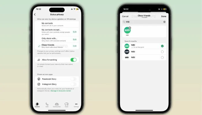 قابلیت کلوز فرند در استاتوس واتساپ