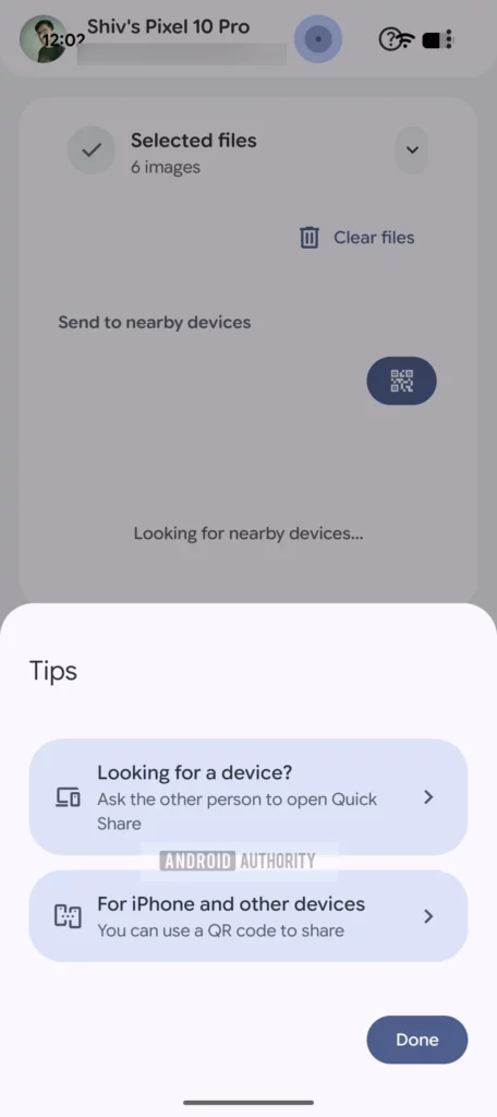 اتصال به اینترنت برای استفاده از Quick Share در آیفون