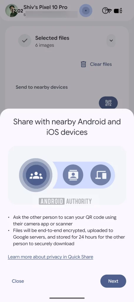 اتصال به اینترنت برای استفاده از Quick Share در آیفون