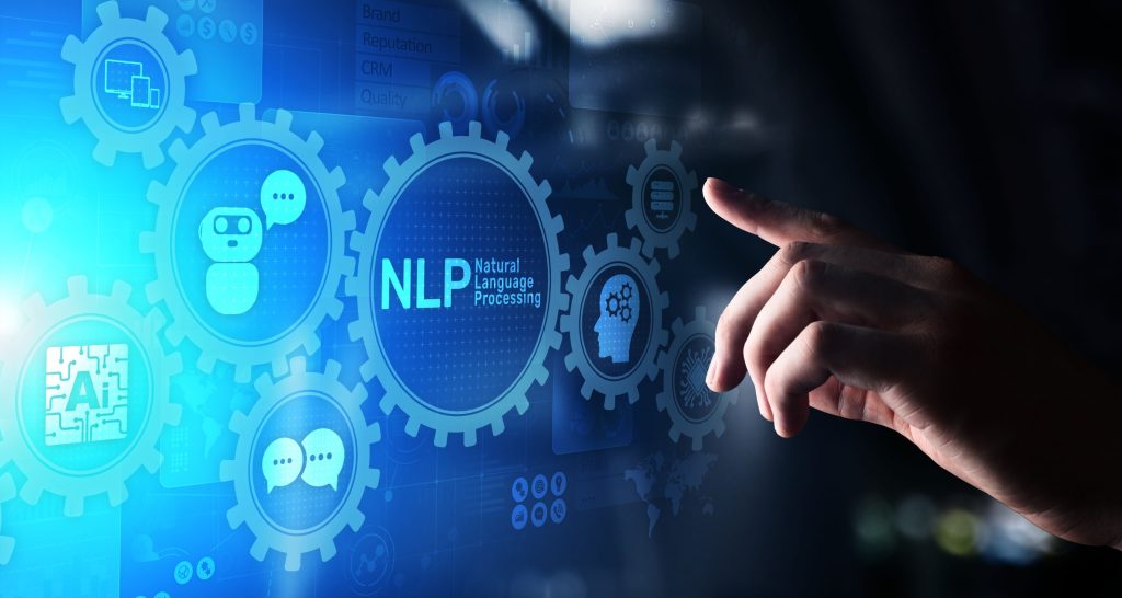 دست یک شخص در حال لمس تصویر اسکریم که ر روی آن نوشته شده nlp