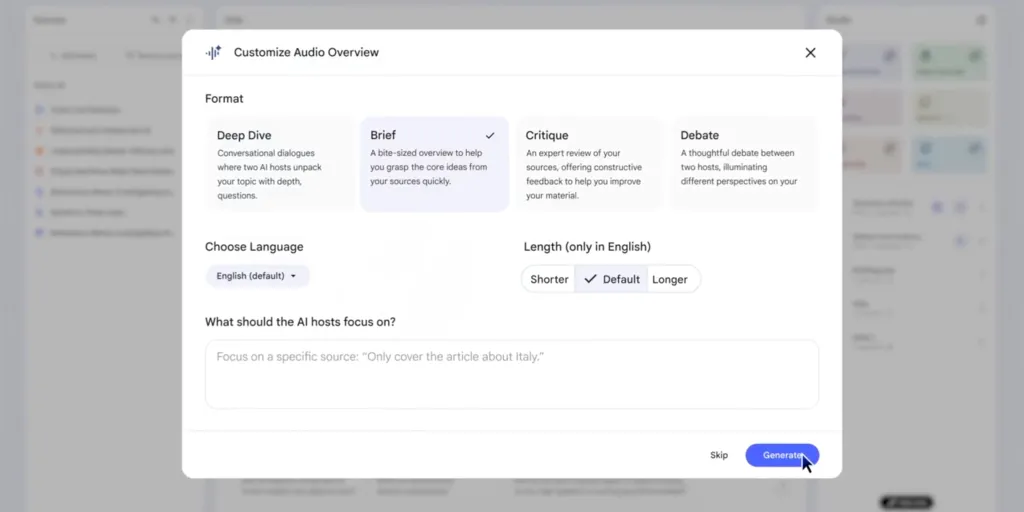 بهروزرسانی سه فرمت تازه در Audio Overview توسط NotebookLM
