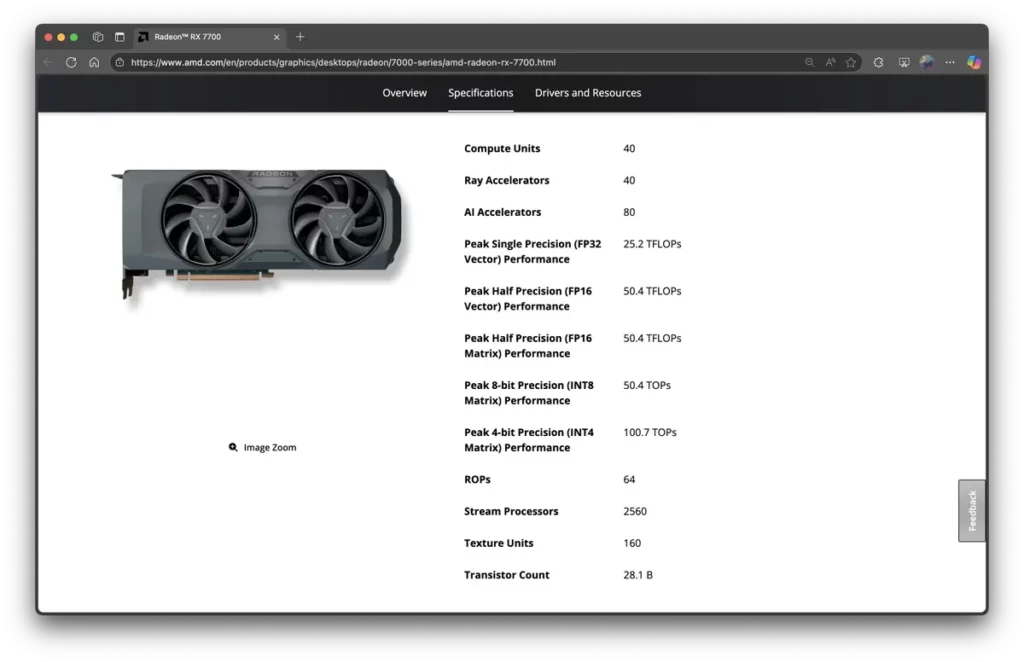 مشخصات کارت گرافیک RX 7700