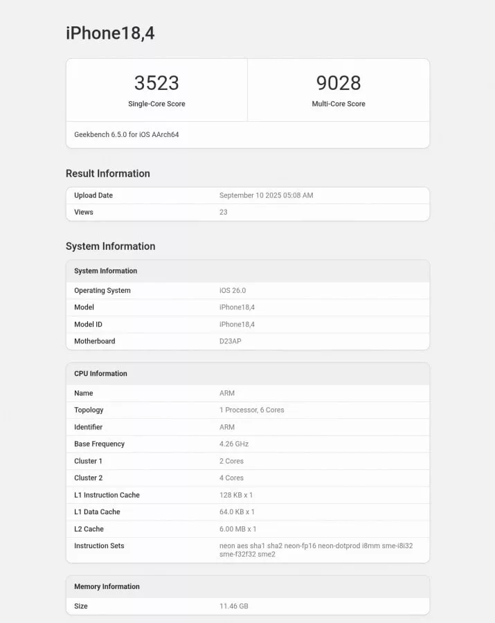 نتایج بنچمارک آیفون 17 ایر