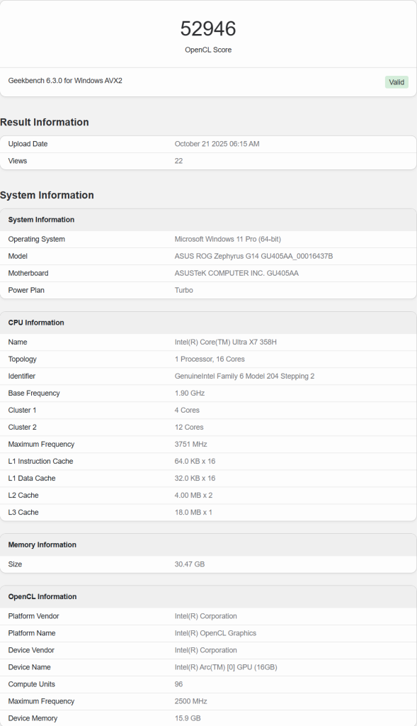 مشخصات فنی پردازنده Core Ultra X7 358H اینتل