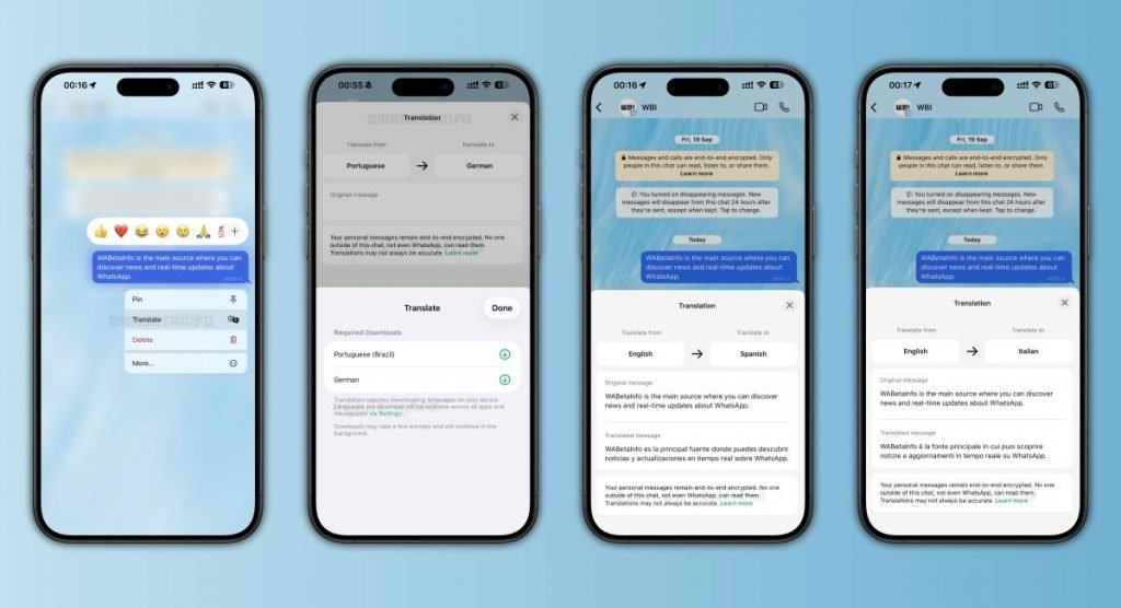 قابلیت ترجمه در نسخه آیفون واتس‌اپ