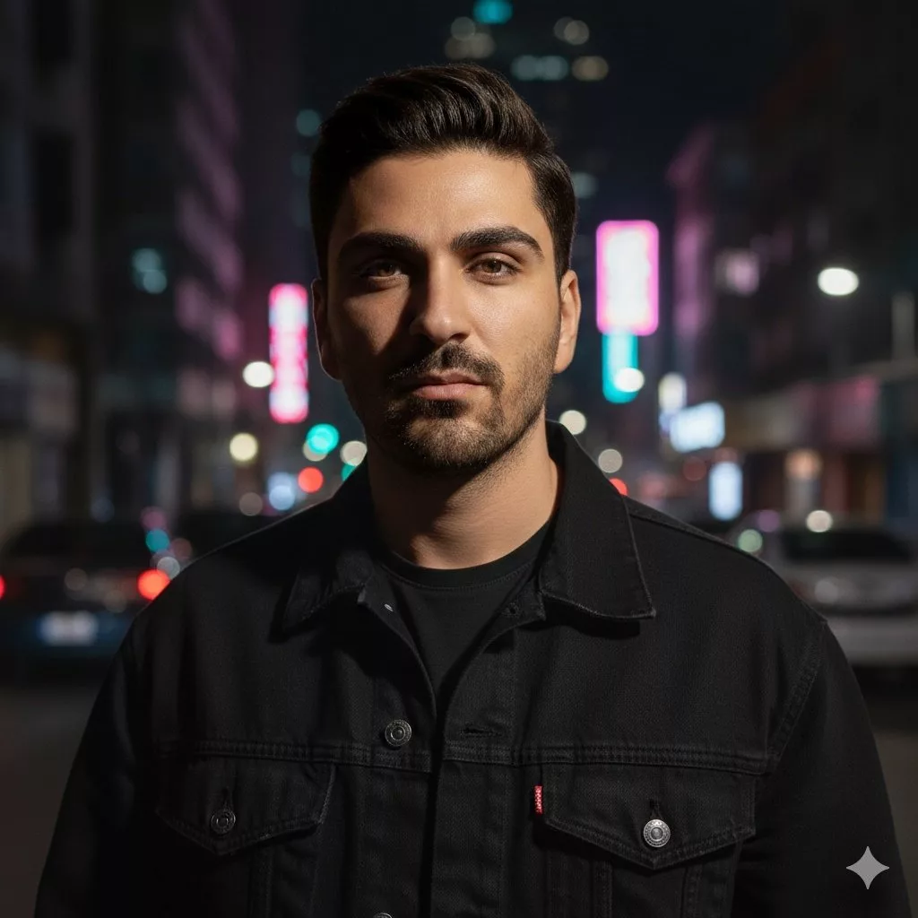 پرتره مردی در خیابان تولید شده با پرامپت مخصوص عکس پروفایل