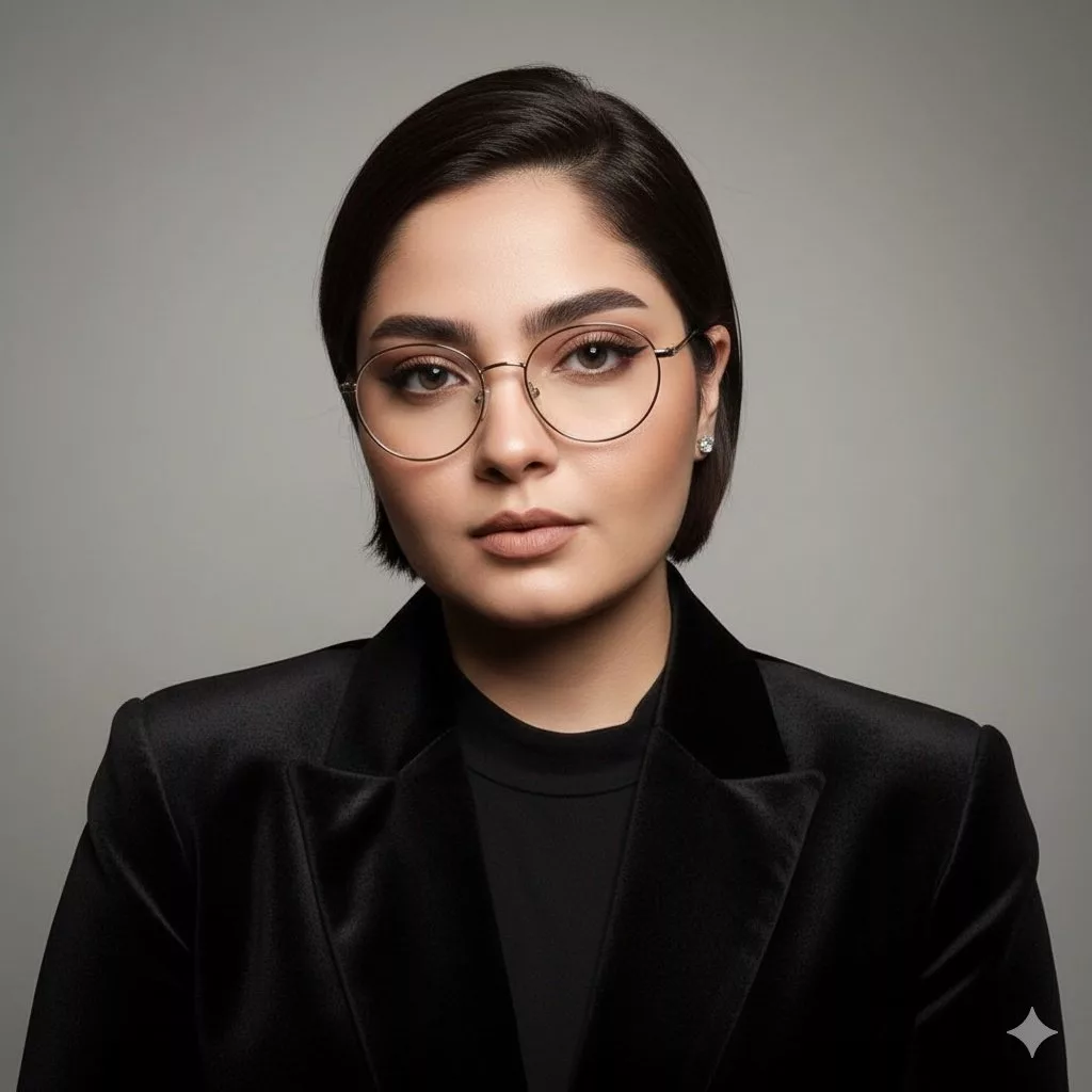 نمای پرتره از یک خانم با عینک برای استفاده در عکس پروفایل