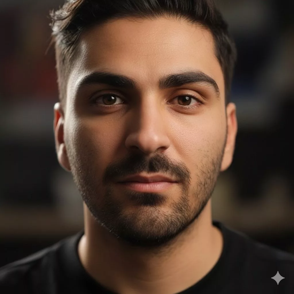 نمای پرتره از تصویر یک مرد ساخته شده با پرامپت عکس پروفایل