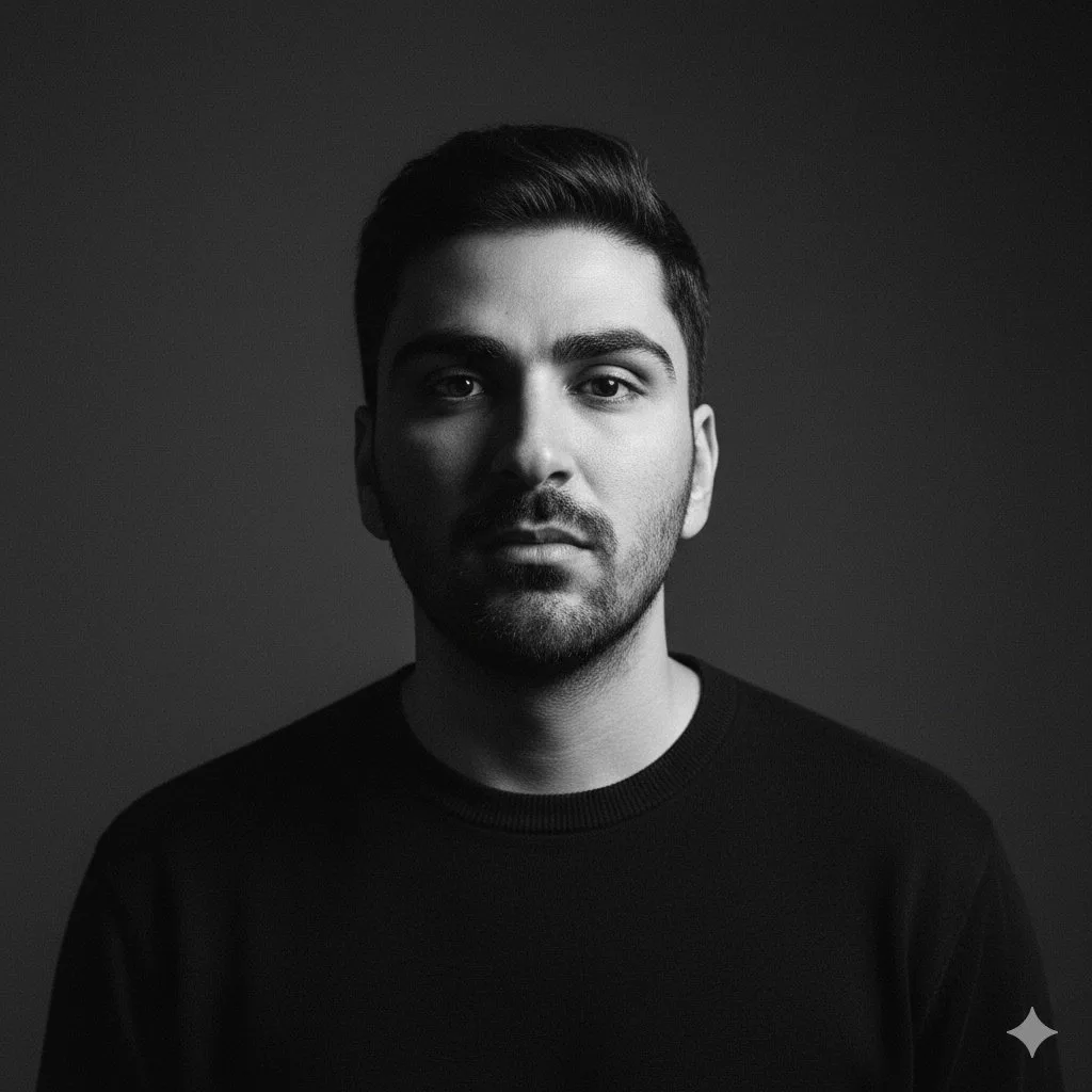 نمای پرتره سیاه سفید ساخته شده با پرامپت مخصوص عکس پروفایل