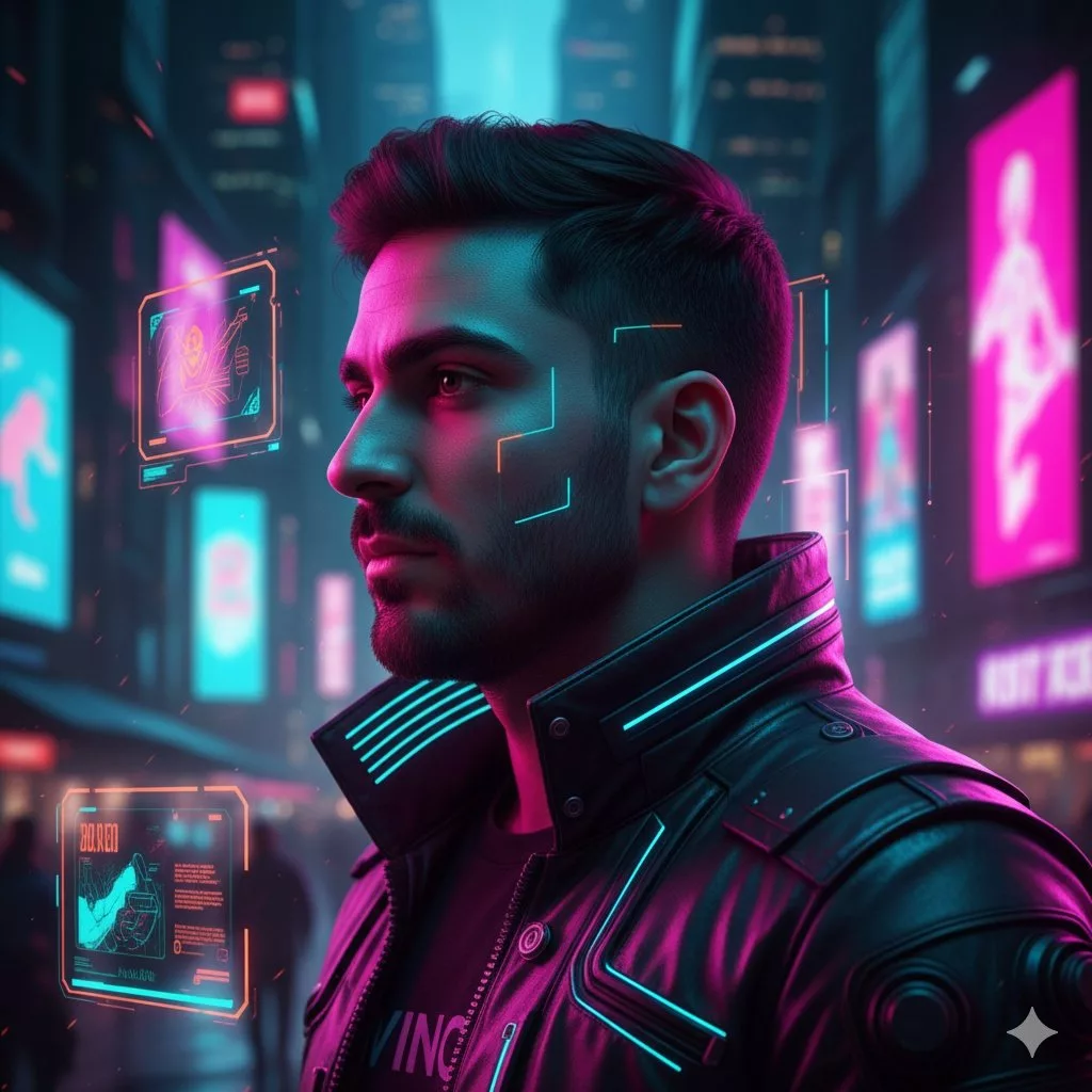 نمایی جانبی از چهره یک مرد در سبک گیمینگ تولید شده با پرامپت مخصوص عکس پروفایل