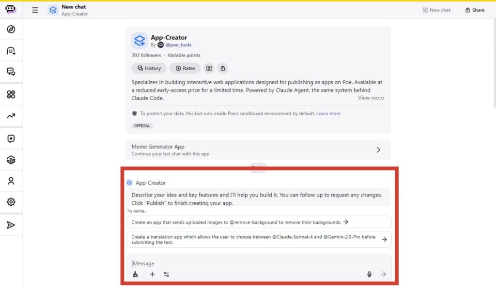 ساخت اپلیکیشن در Poe AI