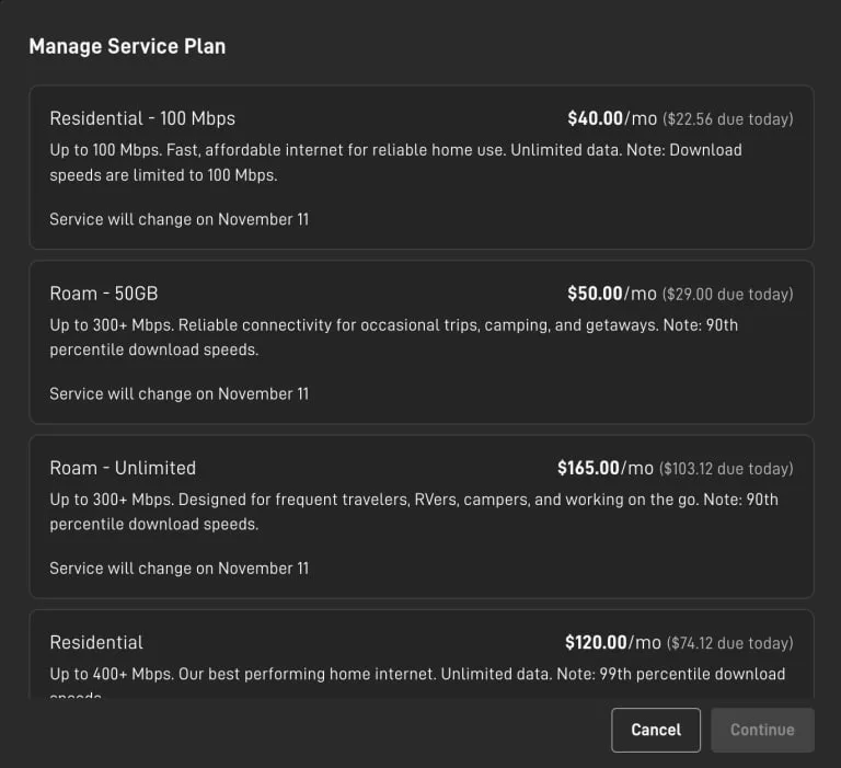 طرح‌های سرویس استارلینک