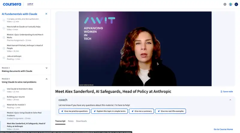 دورههای هوش مصنوعی آنتروپیک در Coursera