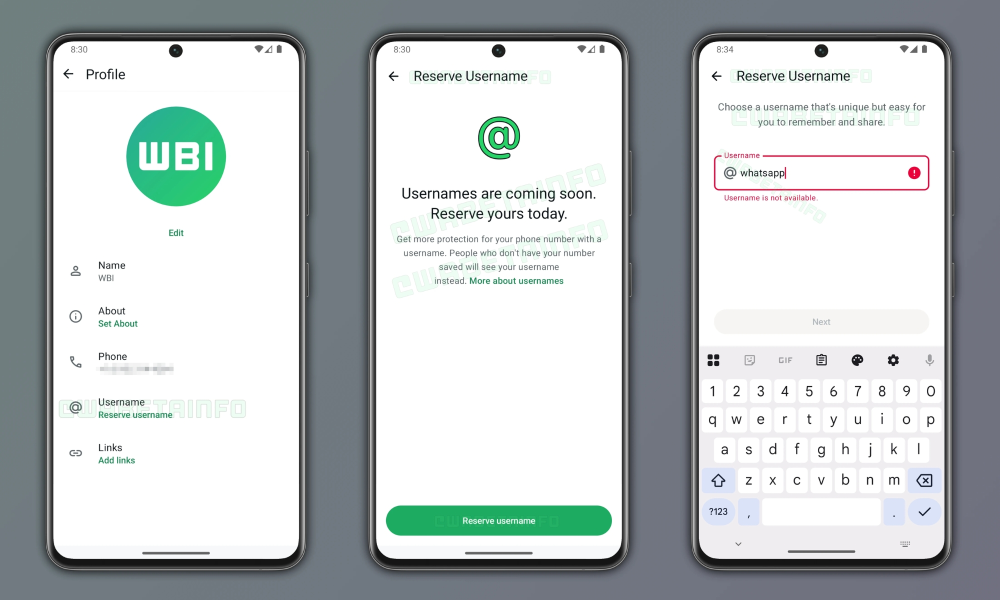 قابلیت رزرو نام کاربری در واتس‌اپ