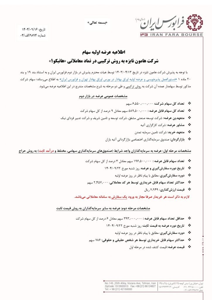 نقدینگی مورد نیاز عرضه اولیه هانیکو چقدر است؟