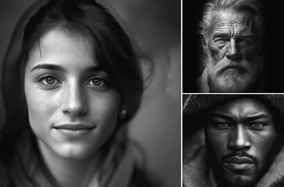 پرامپت پرتره سیاه سفید