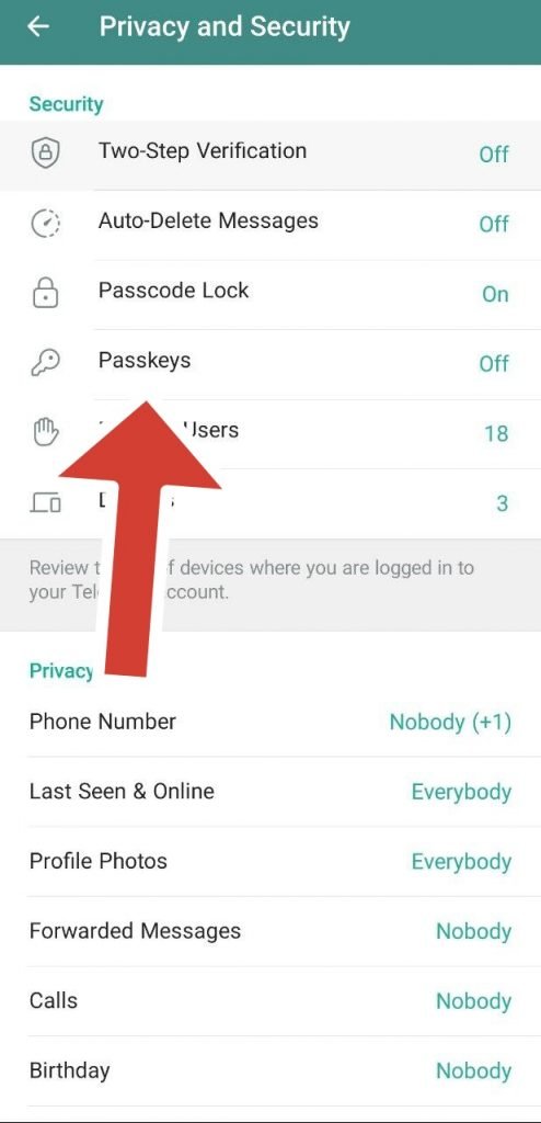 تلگرام Passkeys