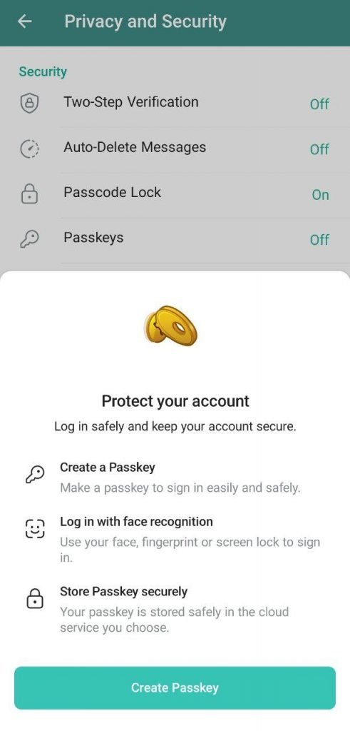 فعالسازی تلگرام Passkeys