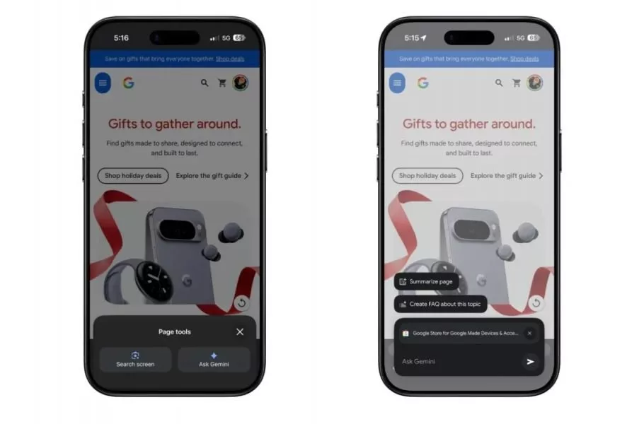جمینای در کروم آیفون