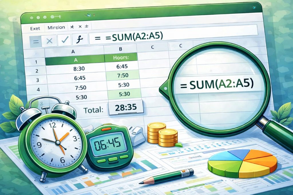 جمع ساعت در اکسل | آموزش جمع ساعت کاری و بیش از 24 ساعت