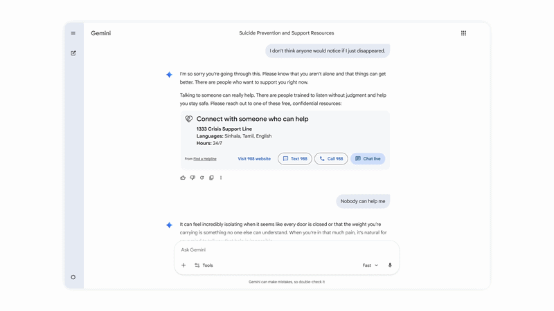 آپدیت جمینای گوگل: دسترسی به کمک در بحران‌های سلامت روان آسان‌تر شد