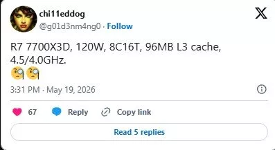 پردازنده جدید AMD Ryzen 7 7700X3D در راه است؛ ارزان‌تر با 8 هسته و 96 مگابایت 3D V-Cache