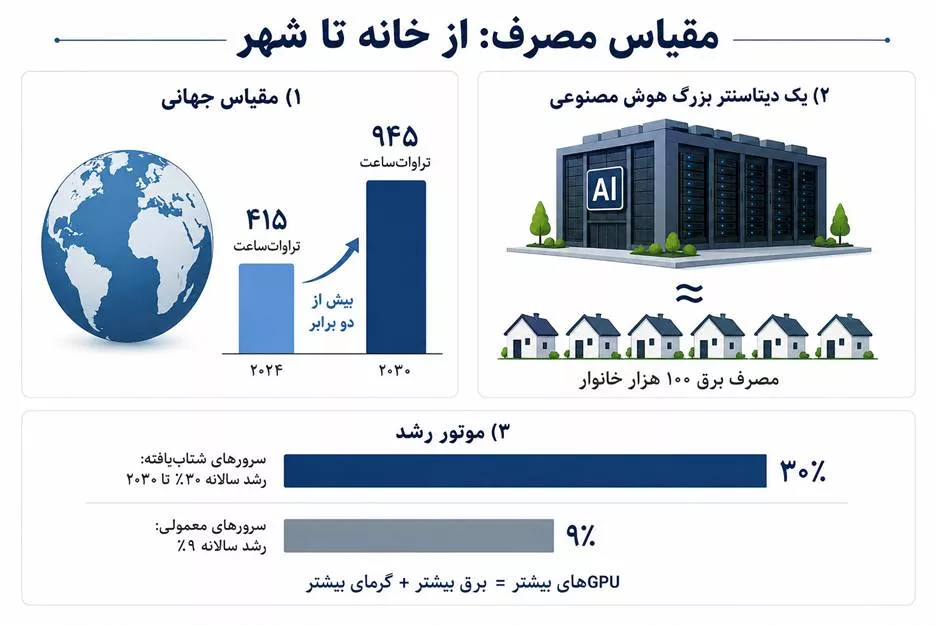چرا دیتاسنترهای هوش مصنوعی به اندازه یک شهر برق می‌خواهند؟
