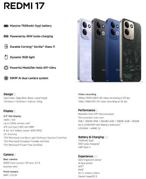 مشخصات کامل ردمی 17 4G فاش شد؛ باتری ۷۵۰۰ میلیآمپرساعتی و تراشه مدیاتک 3 redmi.jpg