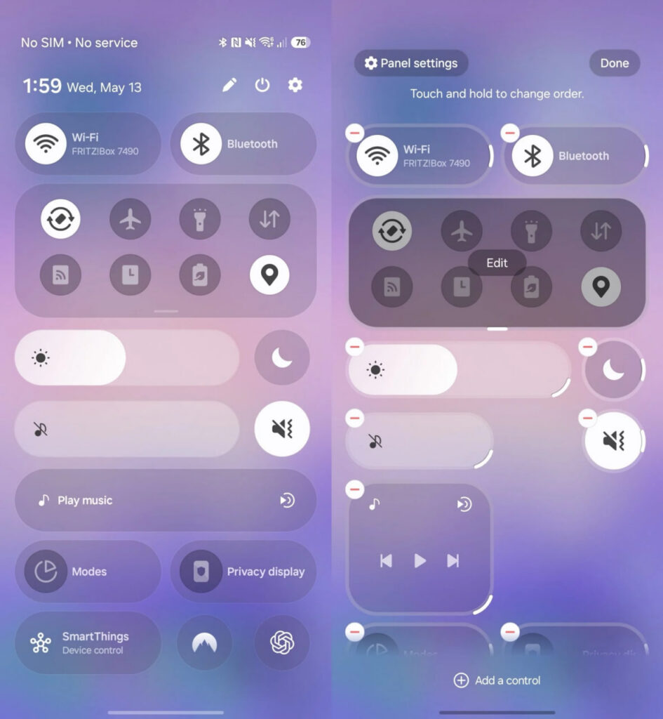 تنظیمات quick Panel
