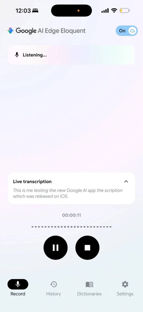 اپ Google AI Edge Eloquent <a href='https://sayeb.ir/tag/%da%af%d9%88%da%af%d9%84'></div>گوگل</a> برای آیفون
